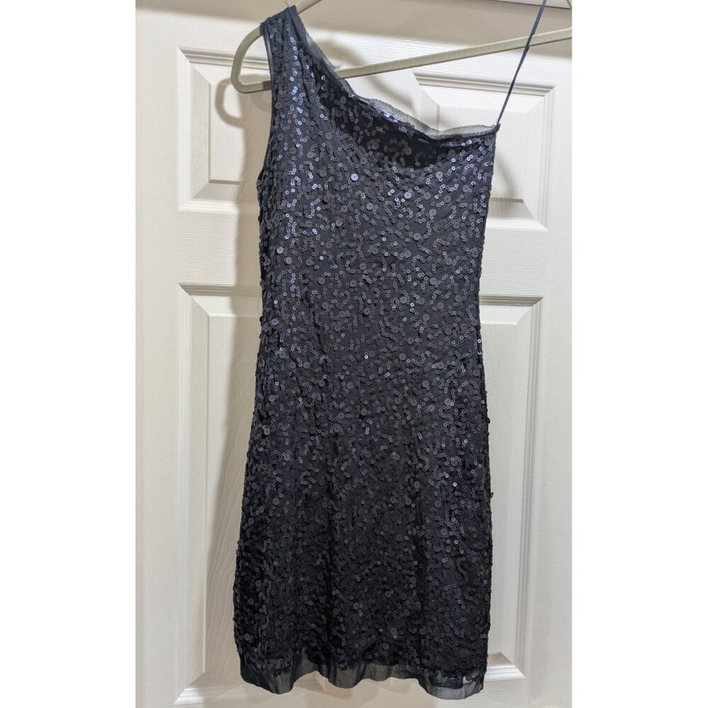 NWT Max Studio Womens One-Shoulder Sequin Mini Dress‎ XS Black NYE Prom Showgirl